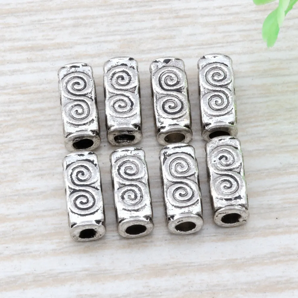 100 Uds. Cuentas espaciadoras de tubo rectangulares de remolino de aleación de plata antigua, 4, 5mm x 10, 5mm x 4, 5mm para fabricación de joyas, pulsera, collar, accesorios DIY 281v