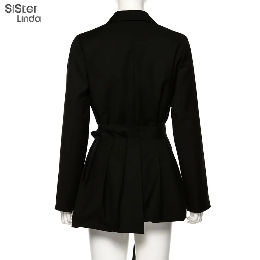 Sisterlinda Punk Patchwork Belt Solid Coat and Jacket Women Slim Long Top Full Sleeve Jackets Mujer Fashion Leisure LJ201110