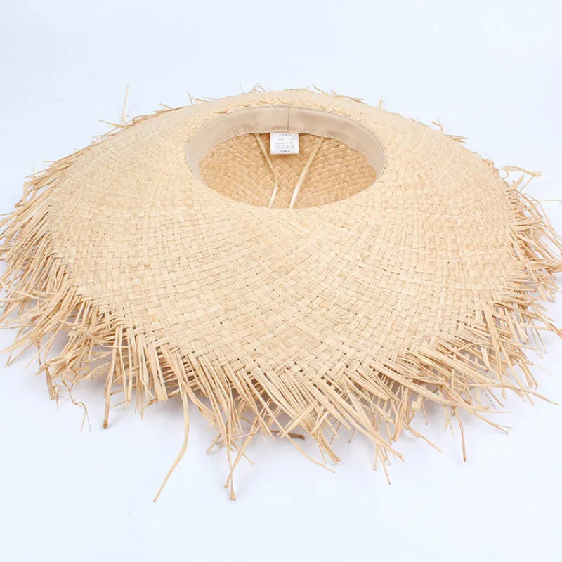 Terra artesanal Teave 100% Raffia Sun Hats for Women 15 cm Large largo de palha de palha ao ar livre Capacias de verão Caps Chapeu feminino y20071256b