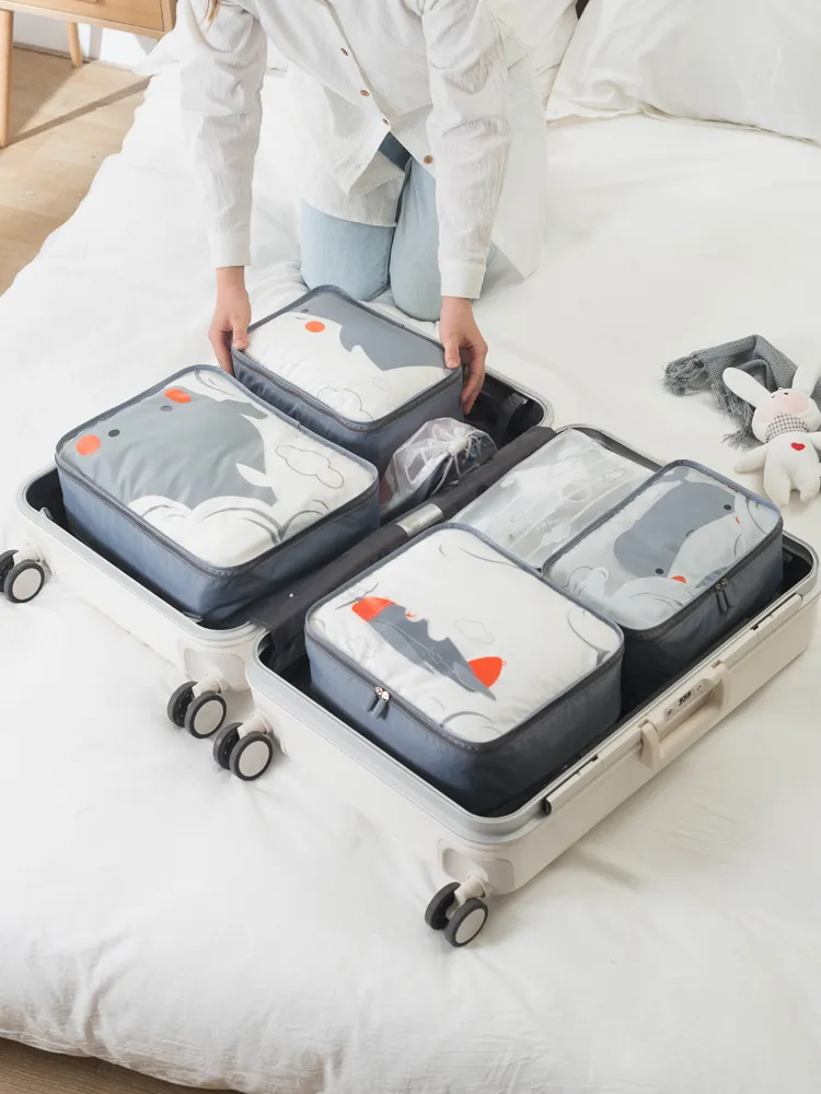 Cartoon Whale Print Make -up -Tasche tragbare Reisekleidung Unterwäsche Pack 6 Stück 2719
