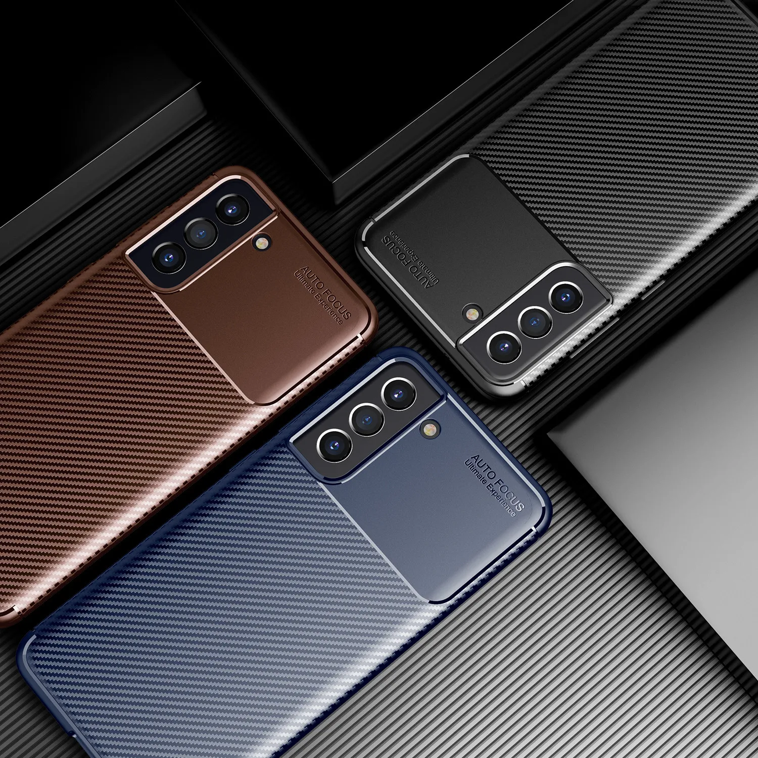 Fundas de lujo de fibra de carbono a prueba de golpes para Samsung Galaxy S21 FE 5G, funda protectora trasera de parachoques de silicona suave de TPU, Fundas