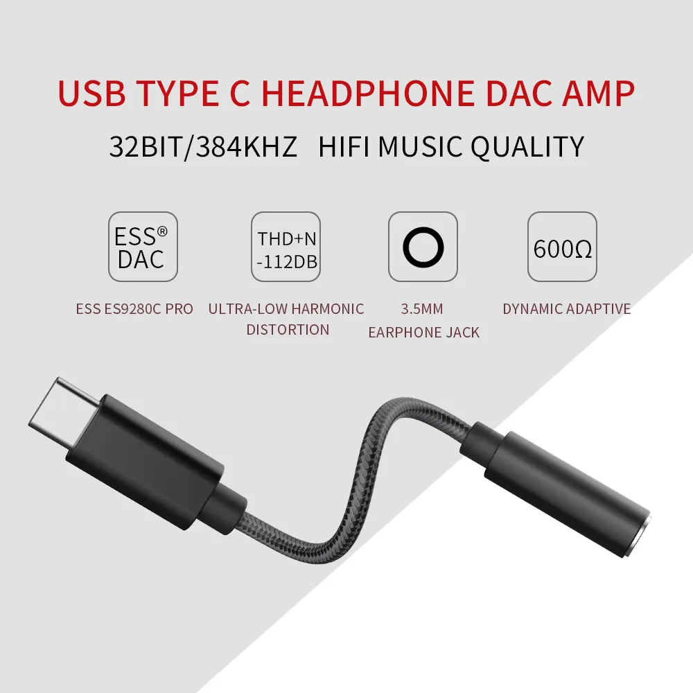 Amplificador de fone de ouvido portátil HPA USB tipo C DAC Codecs ES9280C PRO O JACK DSD HARD HUST HIFI AMP para Samsung Xiaomi Huawei4444524