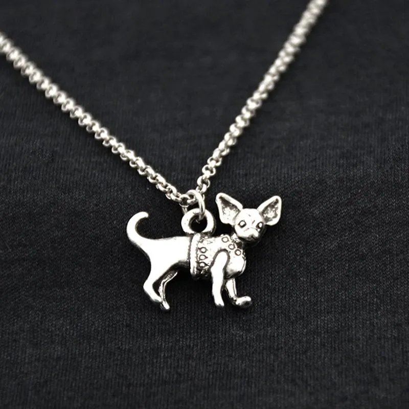 Colares Pingente Antigo Cor Prata Chihuahua Cão Colar De Corrente De Aço Inoxidável Boho Animal Chocker Acessórios De Moda Jewele206h