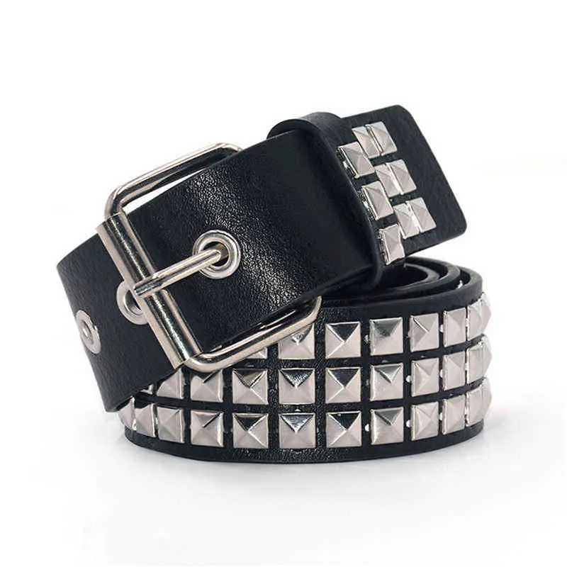 Trendy Square Bead Rivet Belt Metal Pyramid Straps Men And Women Punk Rock Hardware Jeans Designer Female Waist Belts 2022 New G220301