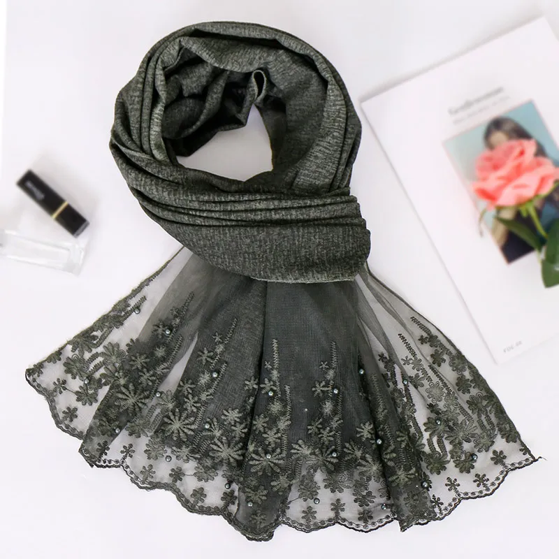 Moda yeni bahar kış eşarpları kadınlar için şallar ve sarar Lady Plain Lace Floral Pashmina Head Band Müslüman Hijab Stoles 201018226Q