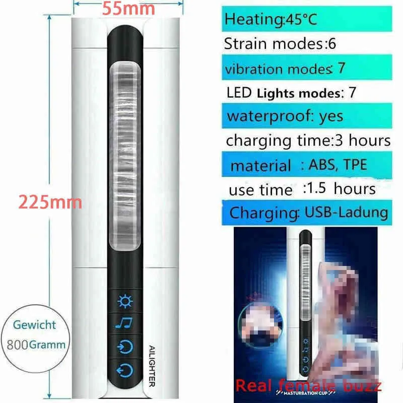 Nxy Sex Masturbadores Auto Chupando Masculino Masturbator Copo Aquecimento Rotating Pussy Stroker Stroker Stimulator Para 18+ Homens Intimate Machine 220127