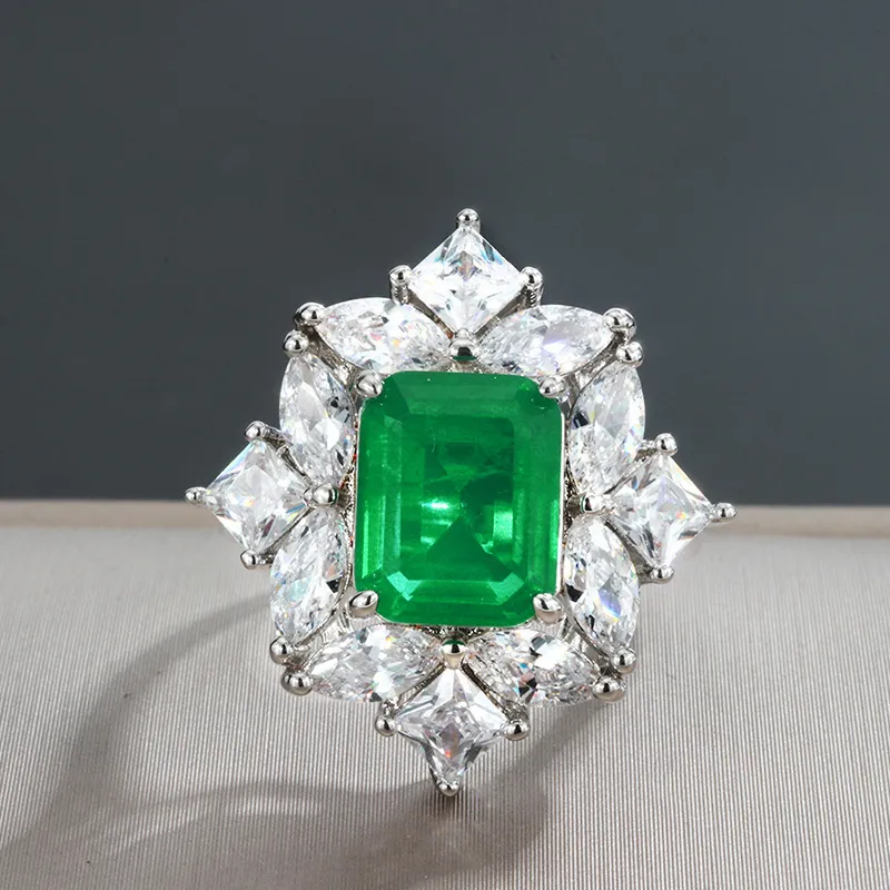 Wong Chuva Vintage 100% 925 Sterling Silver Criado Moissanite Emerald Gemstone Casamento Noivado Anel Fine Jóias Atacado J1225