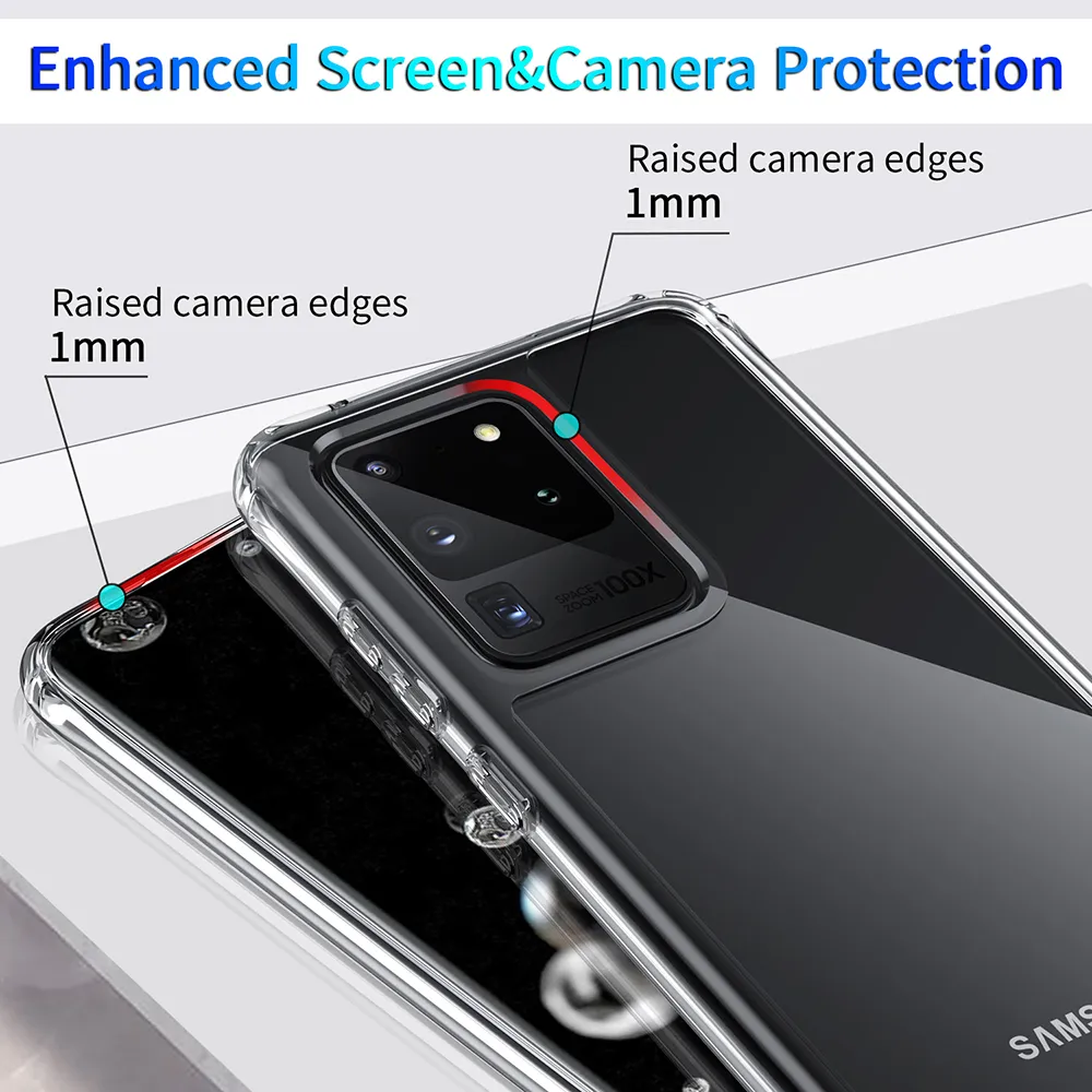 Hybrid Clear Phone Fodral för Samsung Galaxy S20 Ultra Not 20 S21 plus transparent silikon hårt skyddskåpa Original varumärke