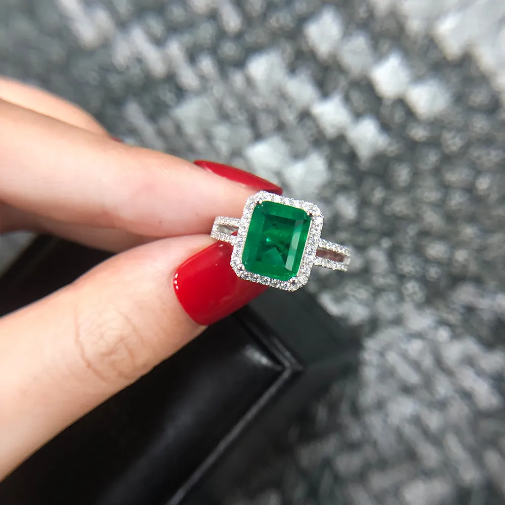 PANSYSEN Luxury Top Quality Emerald Rings for Women Wedding Engagement Cocktail Ring 100% 925 Sterling Silver Fine Jewelry Gift Q1218