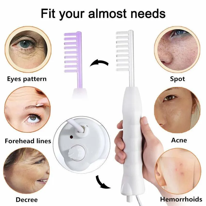 7 IN1 Högfrekvent maskinelektoterapi Wand Glasrör Massager för åldrande hudporer Spot Acne Remover Beauty 220224