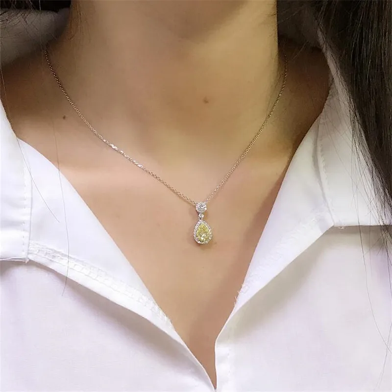 Remise Chaude Bijoux de luxe en argent Sterling 925, topaze jaune, diamant CZ, pendentif goutte d'eau, coupe poire, Zircon, collier clavicule pour femmes, G247h