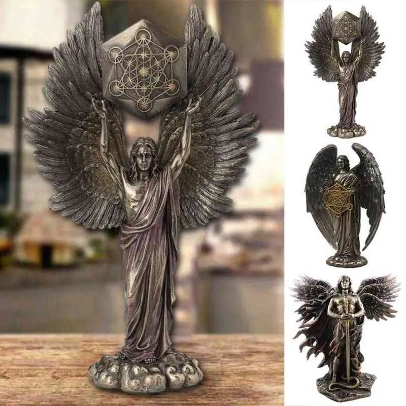 ブロンズのセラフィム6翼の守護天使と剣と蛇の大きな彫像樹脂彫像ホームデコレーション211229266g