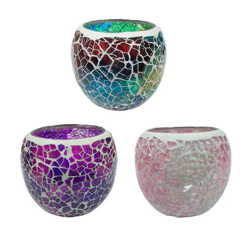 3Pcs Handmade Mosaic Stained Glass Candle Holder Tea Light Succulent Planter Small Plant Flower Pot