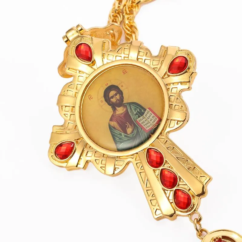 Pendant Necklaces Cross Necklace Zircons Crystals Christian Church Golden Priest Crucifix Orthodox Baptism Gift Religious Icons Pe3086