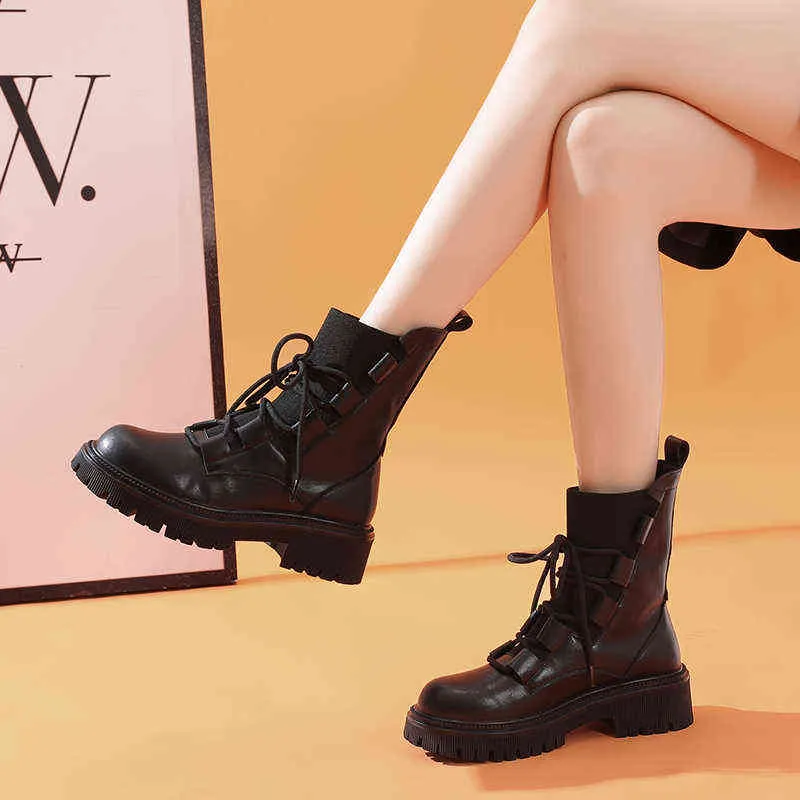 Sapatos de vestido Rizabina Rizabina Botas de tornozelo de couro para mulheres Plataforma de moda Inverno Mulher quente Boot Escritório Senhora Calçado tamanho 35-40 2 9