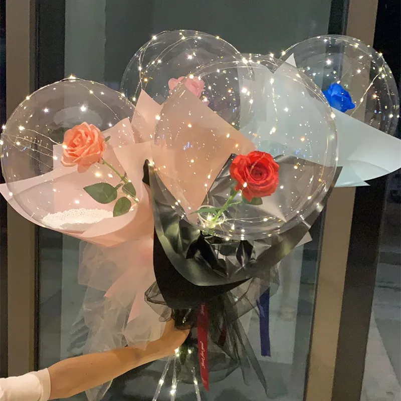 LED LED LEMOINE BALLOIN ROSE BOUQUET فقاعة شفافة ساحرة الورود