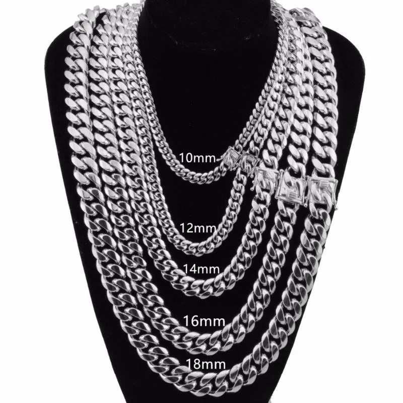 Цепи шириной 8-18 мм, длиной 8-40 дюймов, мужские байкерские серебряные цвета из нержавеющей стали, Майами, бордюрная кубинская цепочка, ожерелье или браслет 3197