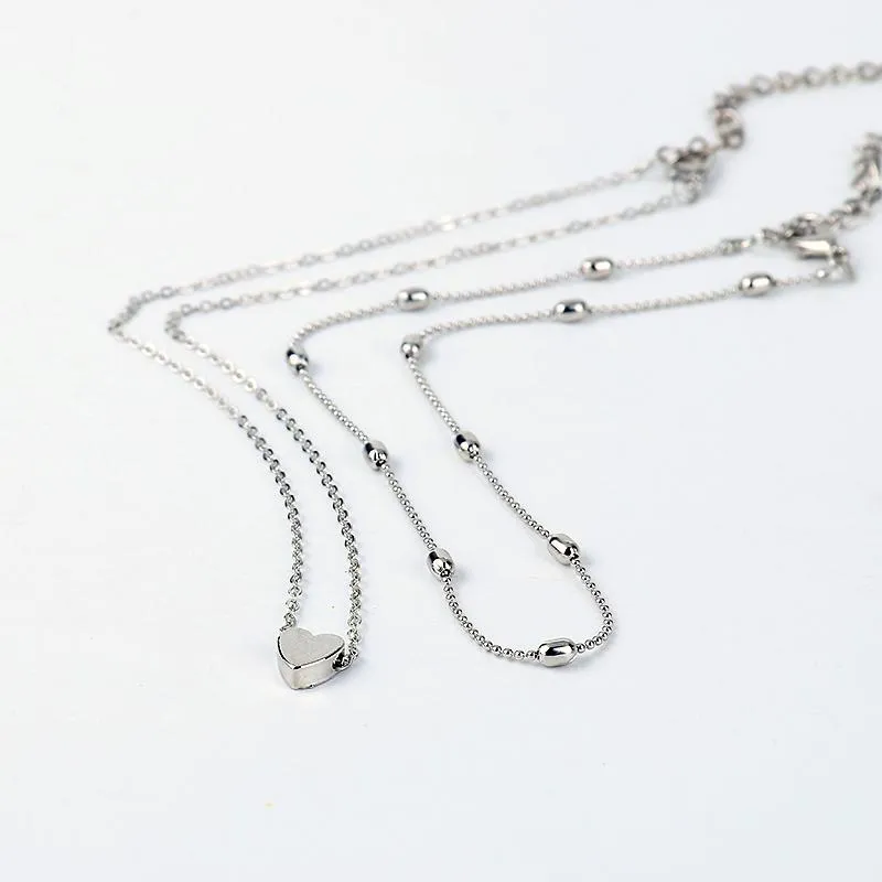 Простое колье-чокер золотого, серебряного цвета с многослойной цепочкой для женщин, изящное ожерелье с крошечными сердечками из бисера, колье Jewelry12060