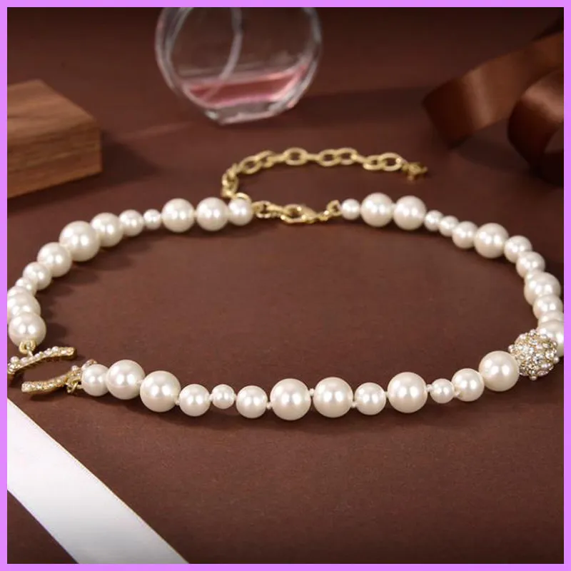 Pearl Necklace Ladies Gold Fashion Necklaces Designers Jewelry Womens Party Chains Necklace With Diamonds Accessories Gifts D221192F