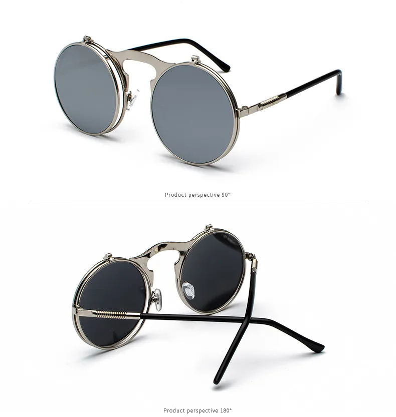 Steampunk lunettes De soleil rondes femmes hommes métal Vintage Flip circulaire Double lentille lunettes De soleil Style cercle nuances Gafas Oculos De S275r
