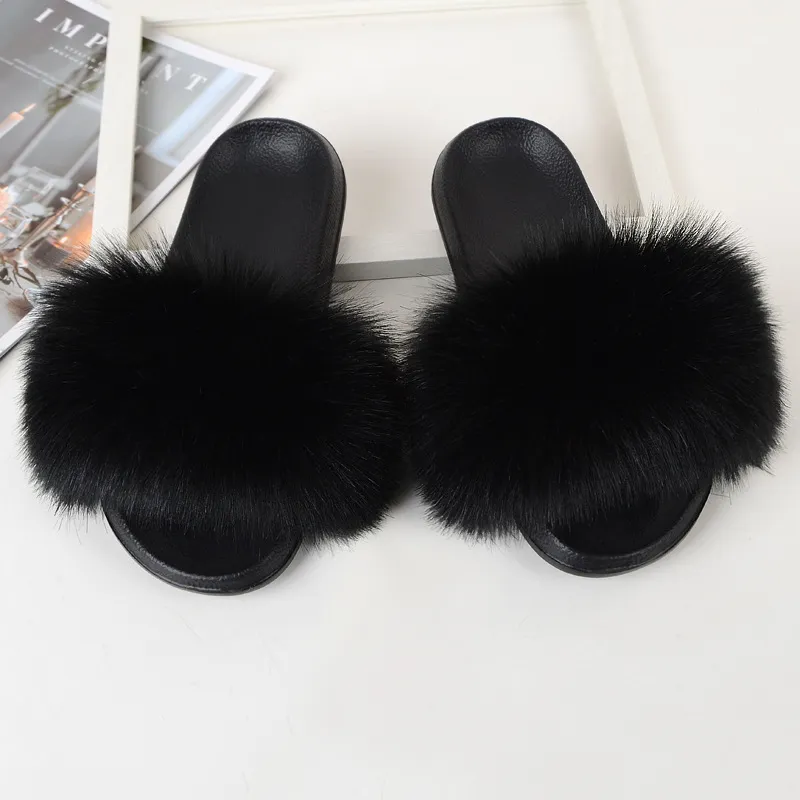 Faux Fur Slides Women Summer Slippers Home Shoes Woman Sandals Female Fashion 2019 Size 36 37 38 39 40 41 42 43 44 45 0227