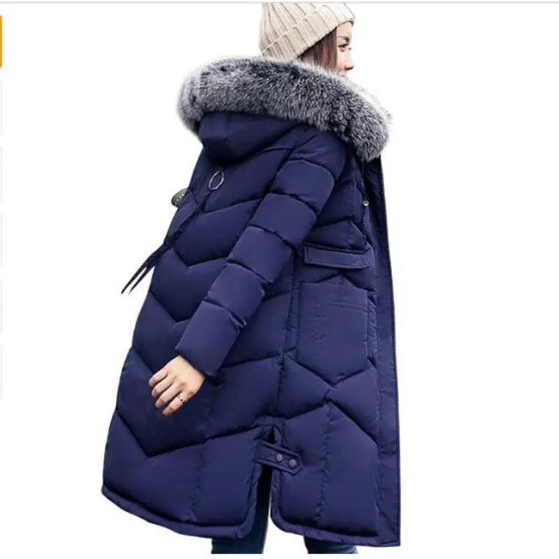 Femmes d'hiver manteau à capuche col de fourrure épaissir chaud longue veste femme vêtements d'extérieur parka dames chaqueta feminino 201201