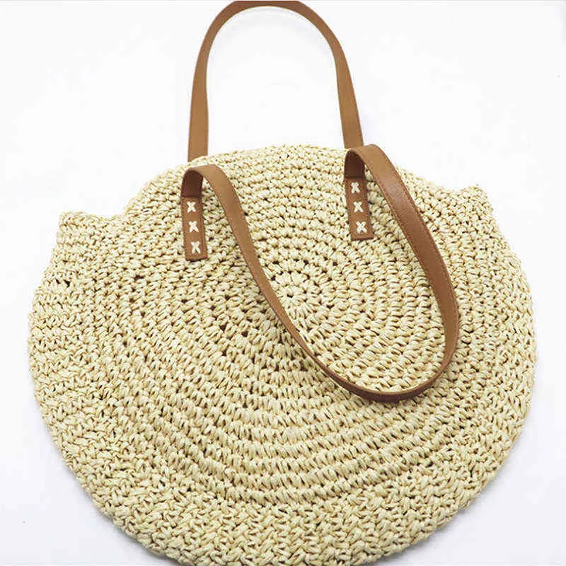 Women Retro Beach Bag Shoulder Bags Hand Woven Straw Bag Large Capacity Handmade Beach Bag Bohemian Rattan Bags Summer Bags G220210