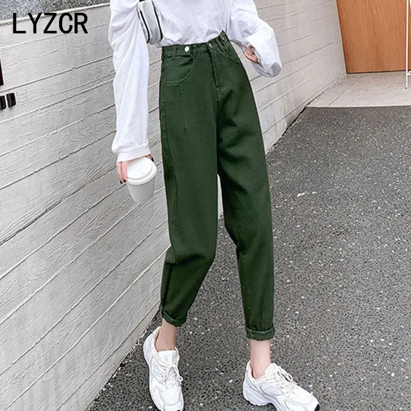 LYCZR Harem Vintage Pantalons Loose Boyfriends pour femmes Maman Taille haute Jeans Femme Femme Automne 201223