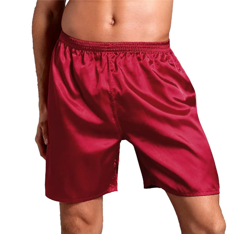 Pantalon court en Imitation soie pour hommes, couleur unie, taille élastique, boxer fin et ample, pantalon de pyjama, vêtements volonté et sable