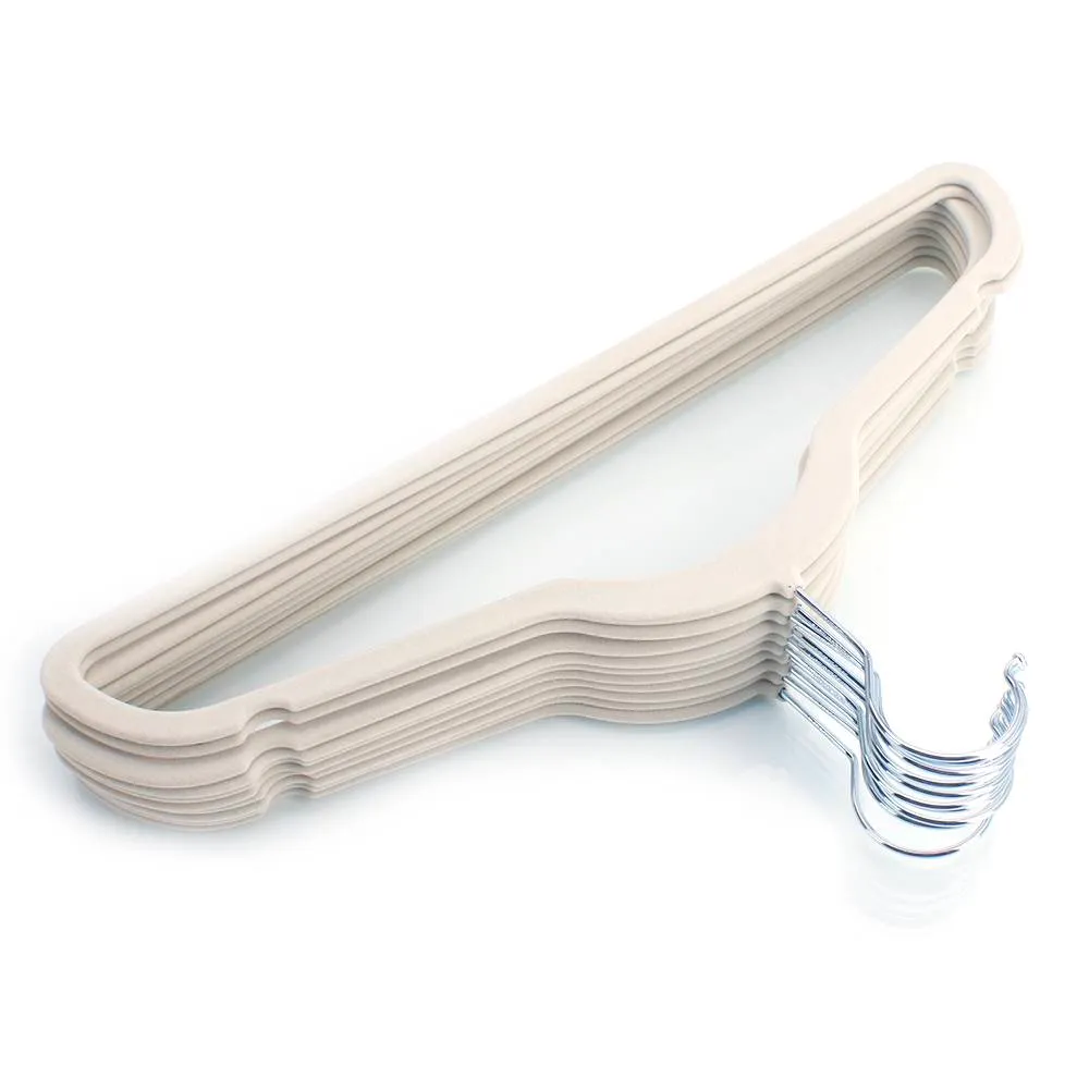 Manufacturer Wholesale 45 0.5 24.5 Plastic Flocking Clothes Hangers Ivory White