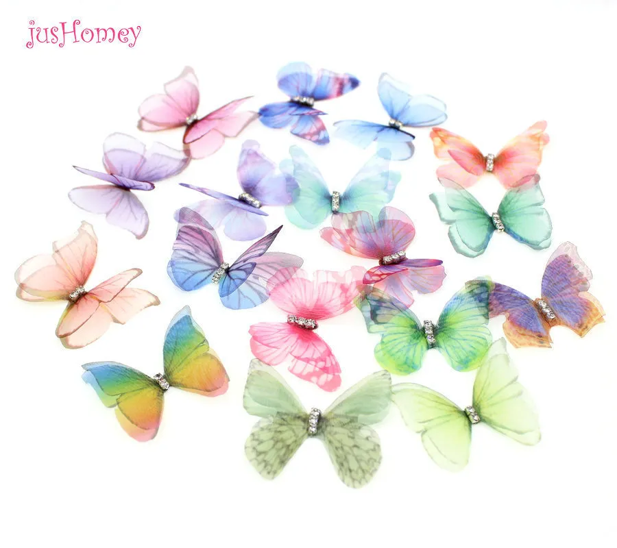 100 Uds. Tela de Organza de Color degradado, apliques de mariposa, mariposa de gasa translúcida para decoración de fiesta, adorno de muñeca 201203274R
