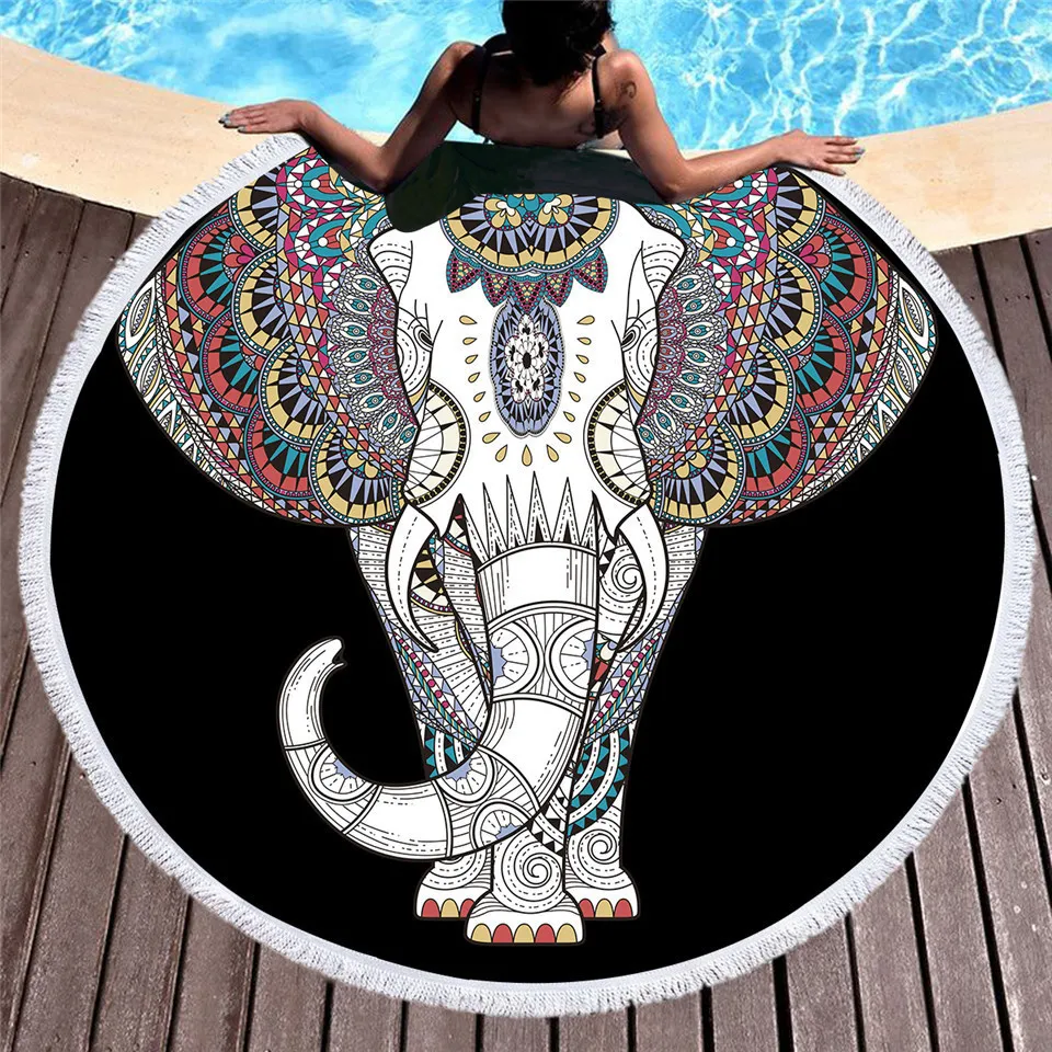 BeddingOutlet Elephant Mandala Serviette de plage ronde pour adultes Boho Serviette de bain en microfibre Glands Bohemian Tapis de yoga exotique Y200429