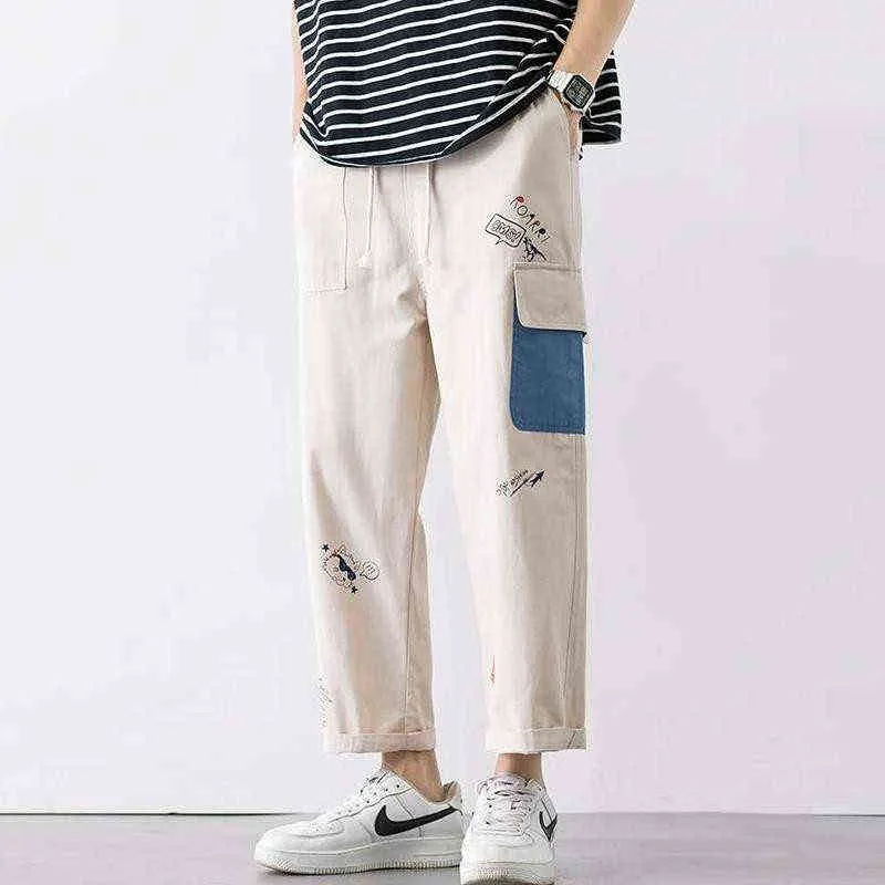 StreetWear Cargo Byxor Män Joggar Lösa Sweatpants Vildbrett Benbyxa Casual Overaller Koreanska Straight Pants Hip Hop Male G220224