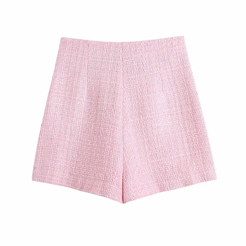 Xeasy mulheres conjunto de duas peças rosa tweed vintage escritório senhora duplo breasted blazer feminino feminino cintura alta cintura culottes saia terno 220302