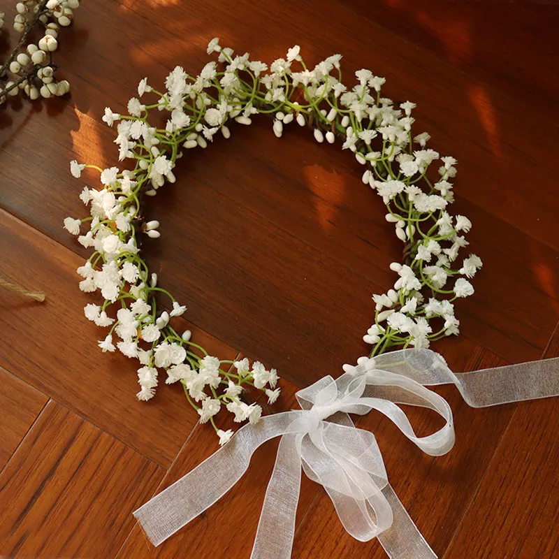 通気性のある白い花の王冠Tiaras Hairbandsロマンチックな甘いガードランド女性結婚式のヘアアクセサリー