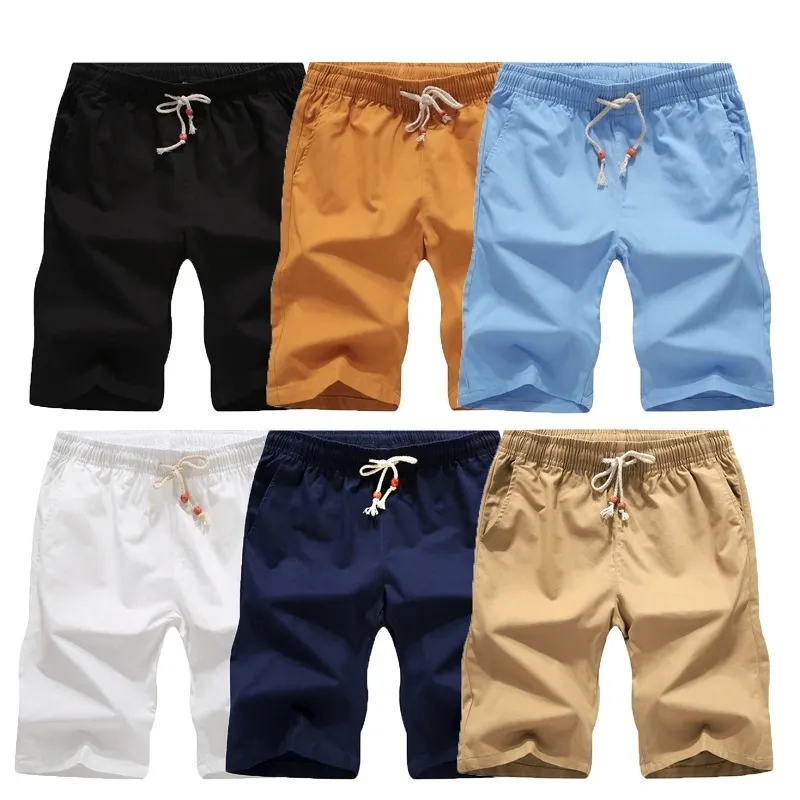 Calções de linho de algodão colorido shorts de verão Homens Mens Khaki Casa Casual White Sweatshorts 5XL Venda 220301