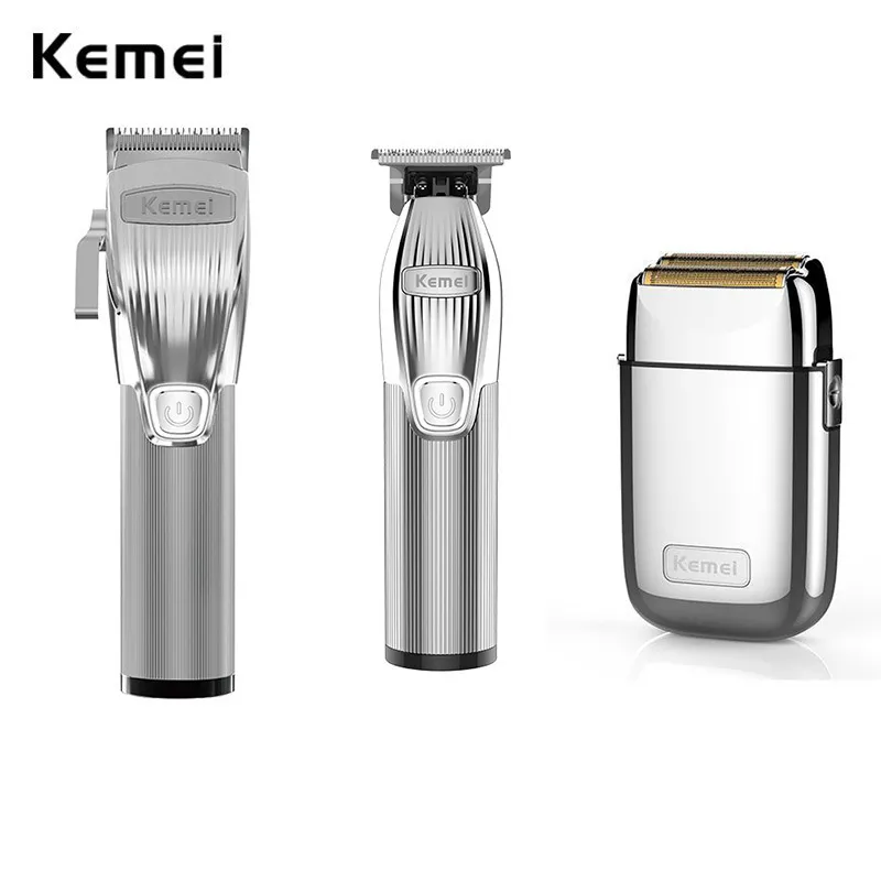 Kemeiプロの理髪店のヘアクリッパーキット0mmトリマー電気シェーバー仕上げ機械セットコードレス/コード付きLi-On Clip 220216