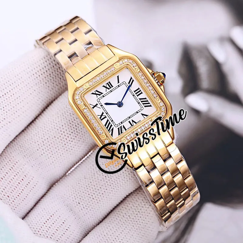 22mm W2PN0006 Swiss Quartz Womens Watch Small Panthere de White Dial Tone 18K Gold Steel Armband Fashion Ladies Watches Swiss333U