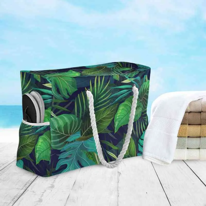 Сумки для покупок Beach Tote сумка мода женщины нейлоновая летняя большая емкость экзотические тропические листья сумка сумка сумка покупок сумки 220310