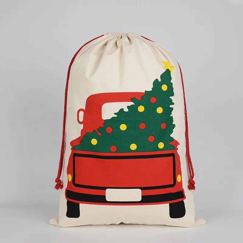 Hot Christmas Gift Bags Grote organische zware canvas tas Santa Sack Trekkoord tas met rendieren Santa Claus Sack Tassen voor kinderen