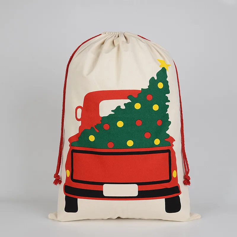 Sacos de presente de natal quentes grande saco de lona orgânico pesado saco de papai noel saco de cordão com renas sacos de papai noel sacos para crianças