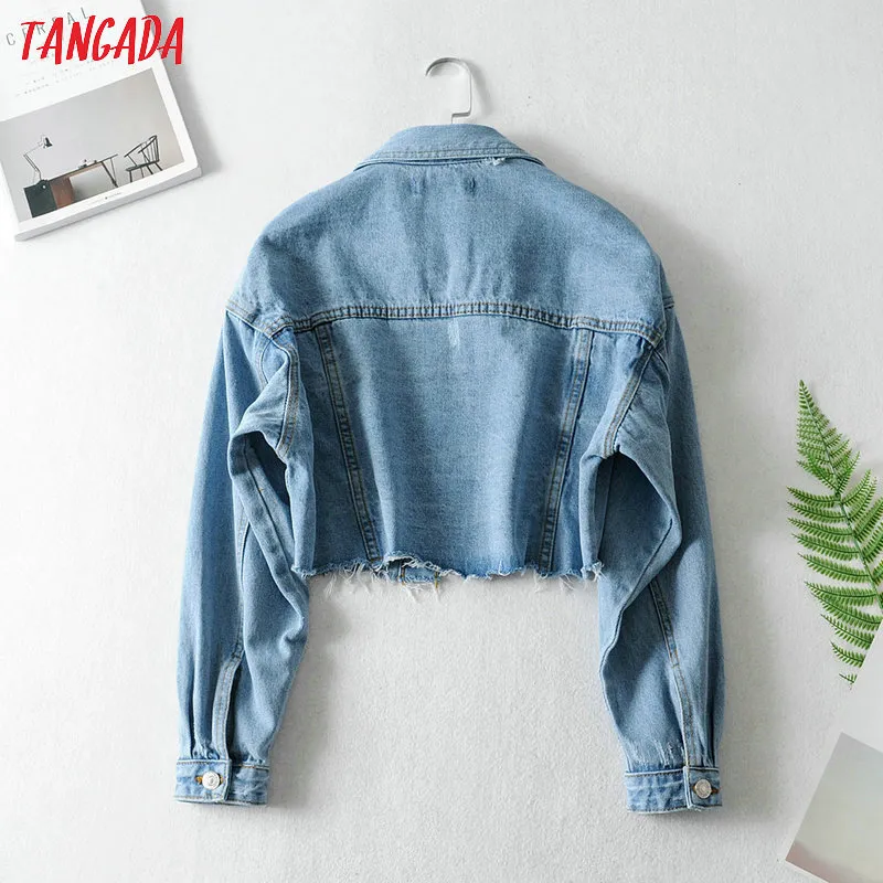 Tangada moda donna blu denim jeans giacche 2020 streetwear tasca tasche casual cappotto donna top stile corto LJ200825