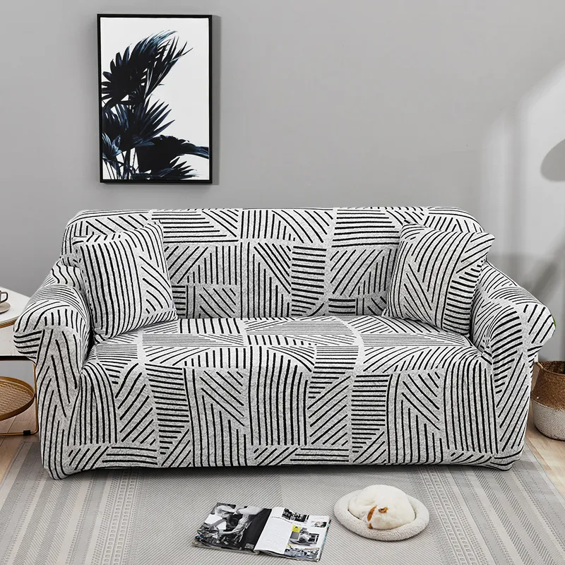Geometriska sofflokaler för vardagsrum Stretch Protector Anti-Dust Elastic L-Shape Corner Couch Cover Loveseat stol 220302