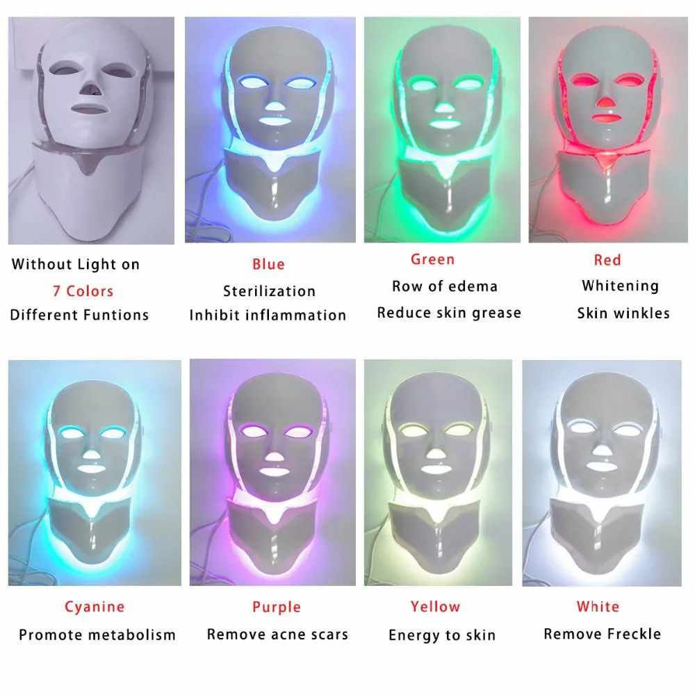 가벼운 요법 얼굴 미용 슬리밍 머신 7 피부 미백 장치를위한 미세 류가있는 LED 페이셜 넥 마스크 DHL 무료 배송