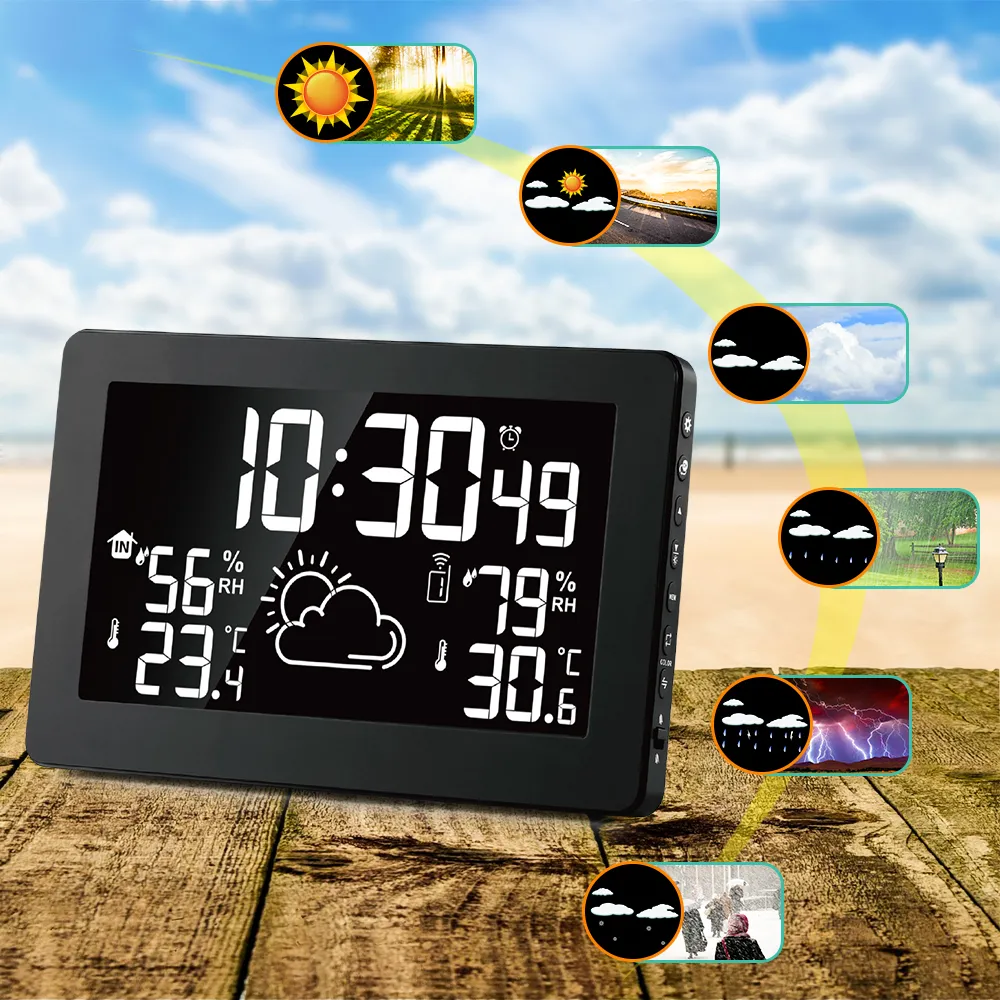 Protmex PT3378A bezprzewodowa stacja pogodowa czujnik temperatury i wilgotności kolorowy wyświetlacz LCD prognoza pogody zegar RCC w/na zewnątrz LJ201212