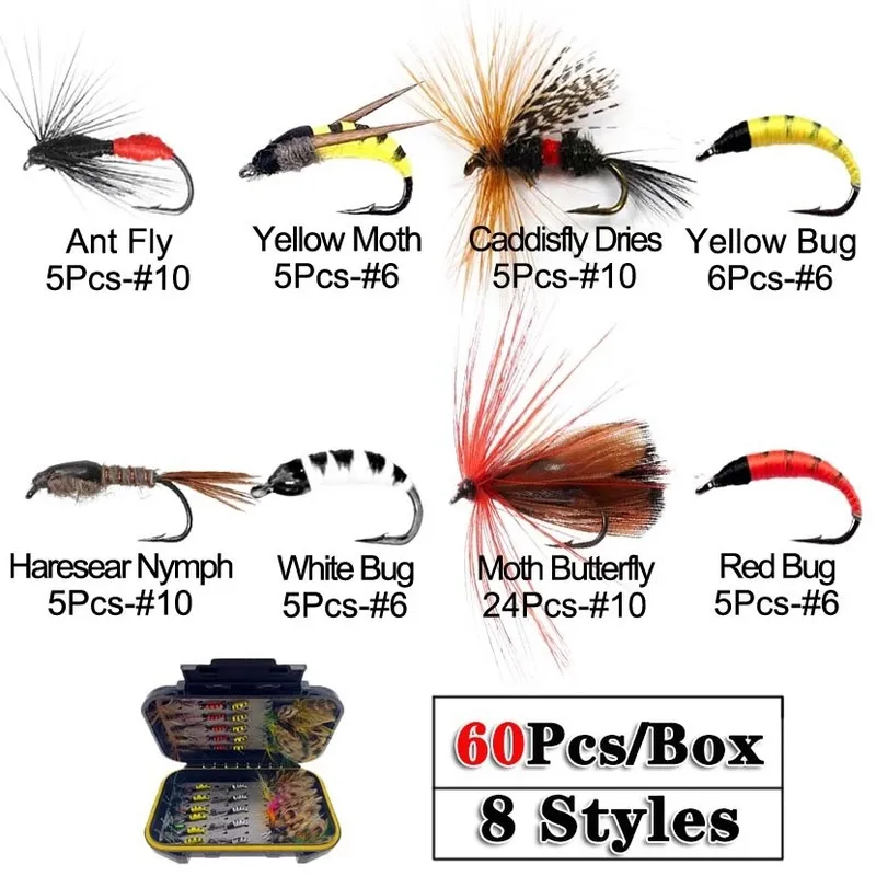 Fly Fishing Flies Assortment Waterproof Box DryWet Nymphs Streamer