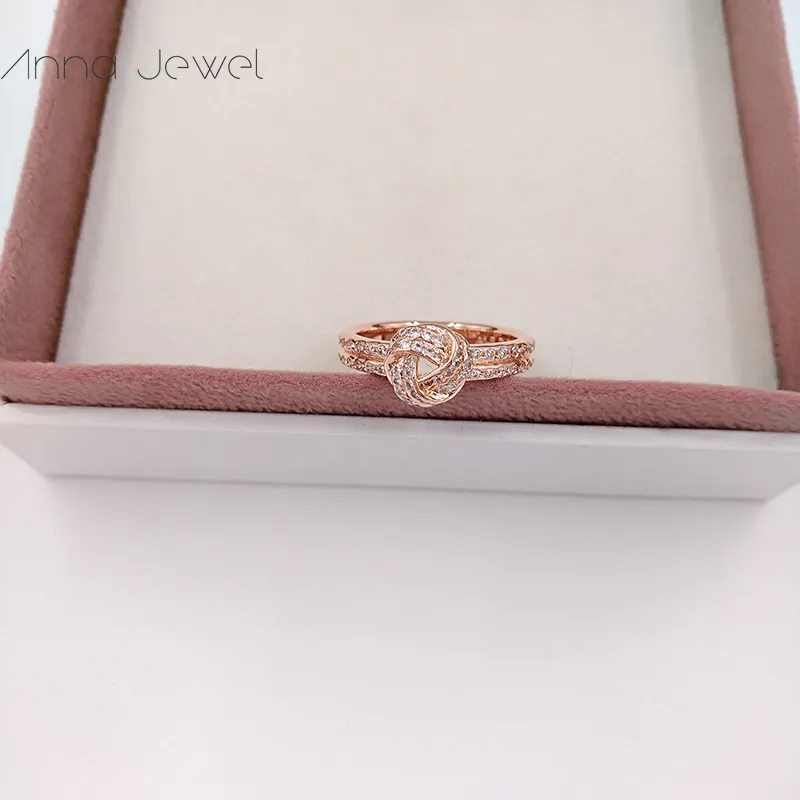 Keine Farbe Verblassen Schmuck Hochzeitsstil Engagement Liebe Knoten Solid Rose Gold Pandora Ringe Für Frauen Männer Fingerring Sets Geburtstag Valentine Geschenke 180997cz