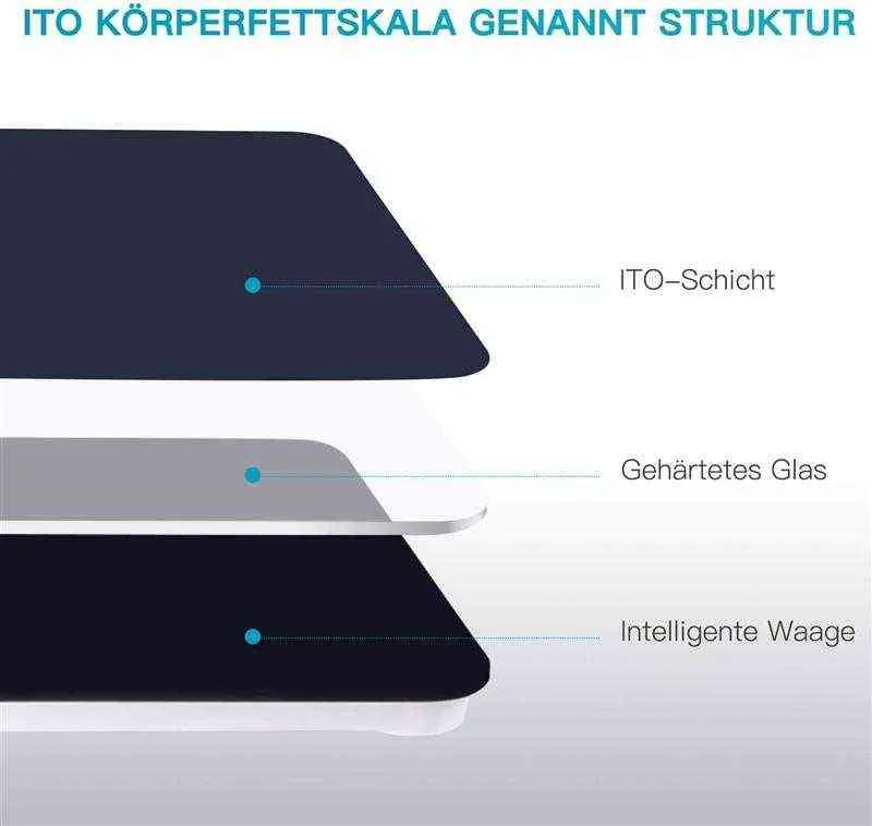 Bluetooth-Körperfettgewicht, digitales persönliches Gewicht, ITO-Körperanalysegewicht mit App für BMI, Muskel, Körperfett, Protein, BMR H1229