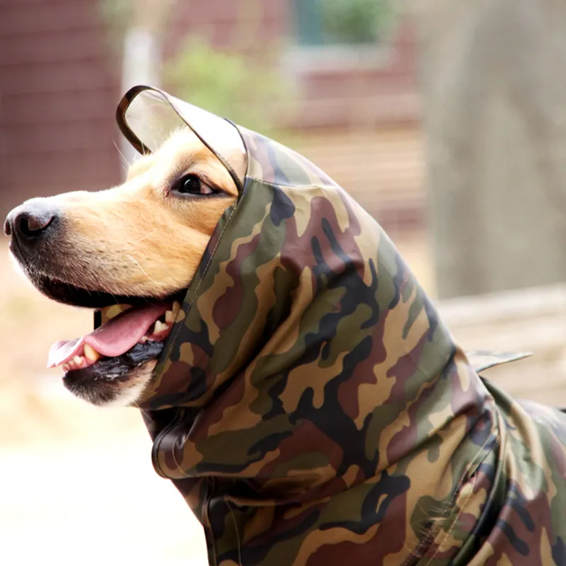 Haustier Hund Camouflage Regenmantel für große Hunde Wasserdichte Outdoor-Kleidung mit Kapuze Regenmantel Overall Französische Bulldogge Overalls Labrador 201127