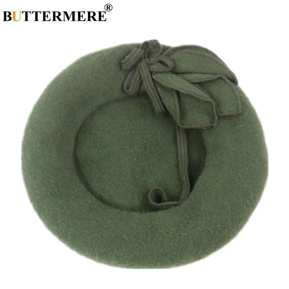 Buttermere шерсть французский берет для женщин зеленые элегантные художники шляпы дамы сплошной банку женский берет осень зима артистка Cap Y200102